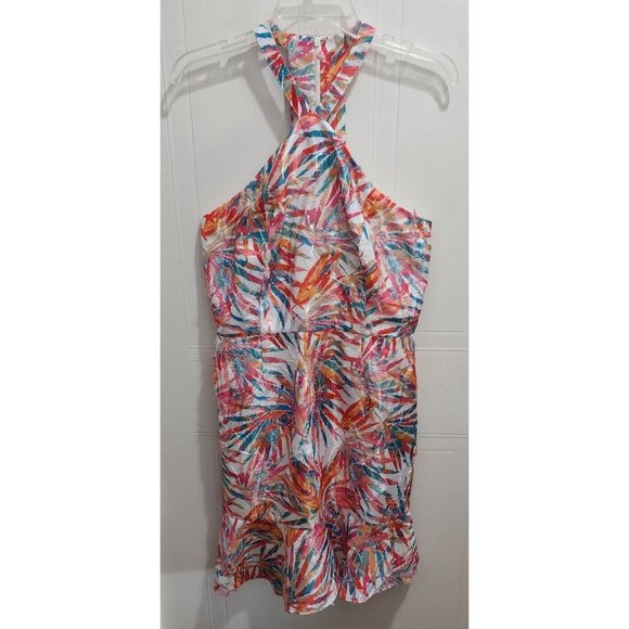 Hutch Anthropologie Women's Maui Halter Dress Colorful Palm Leaf Feather Size 10 - Picture 2 of 13